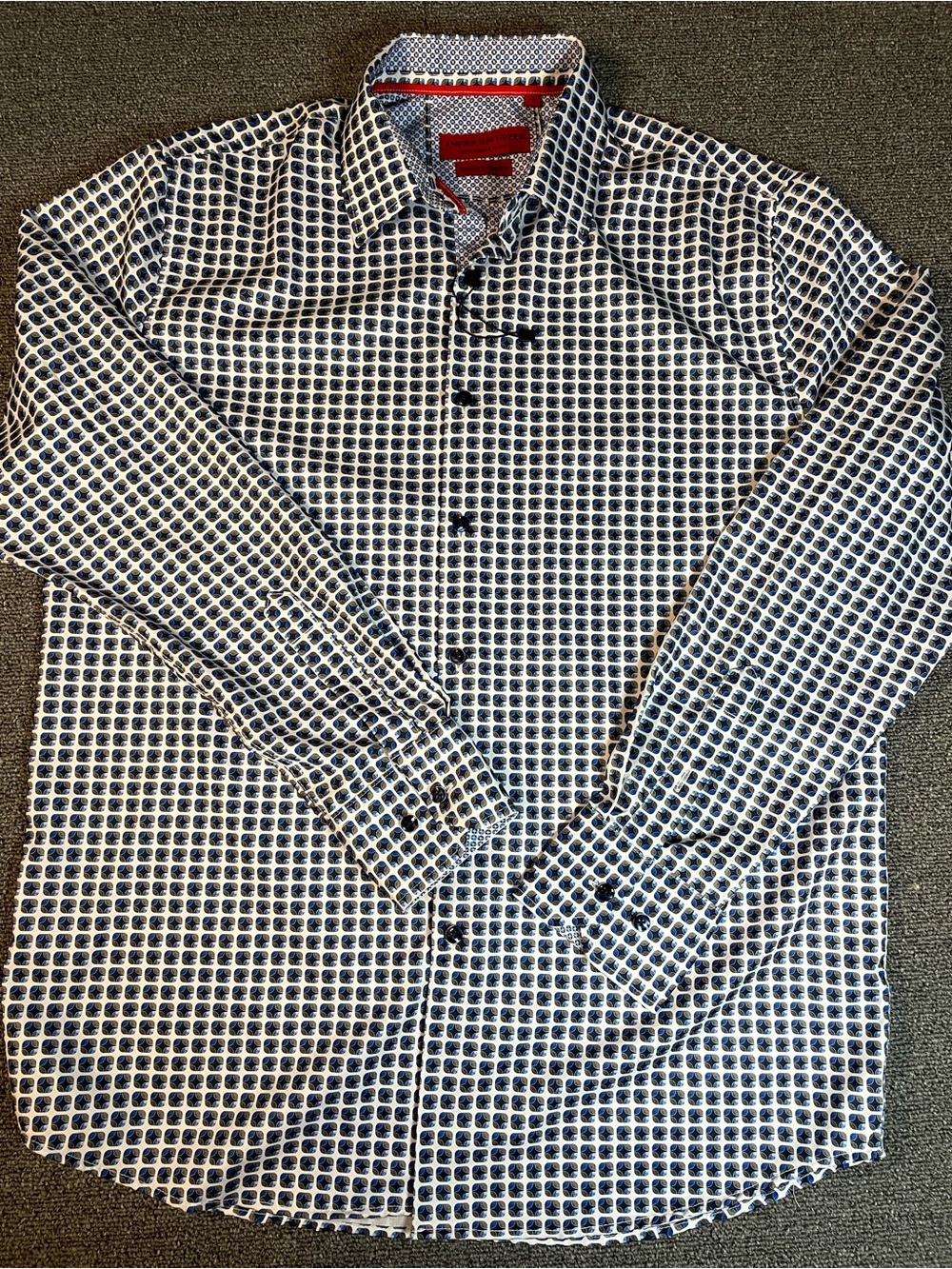 American Breed Men's Blue Geometric Print Long Sleeve "Smart Shirt"-Medium